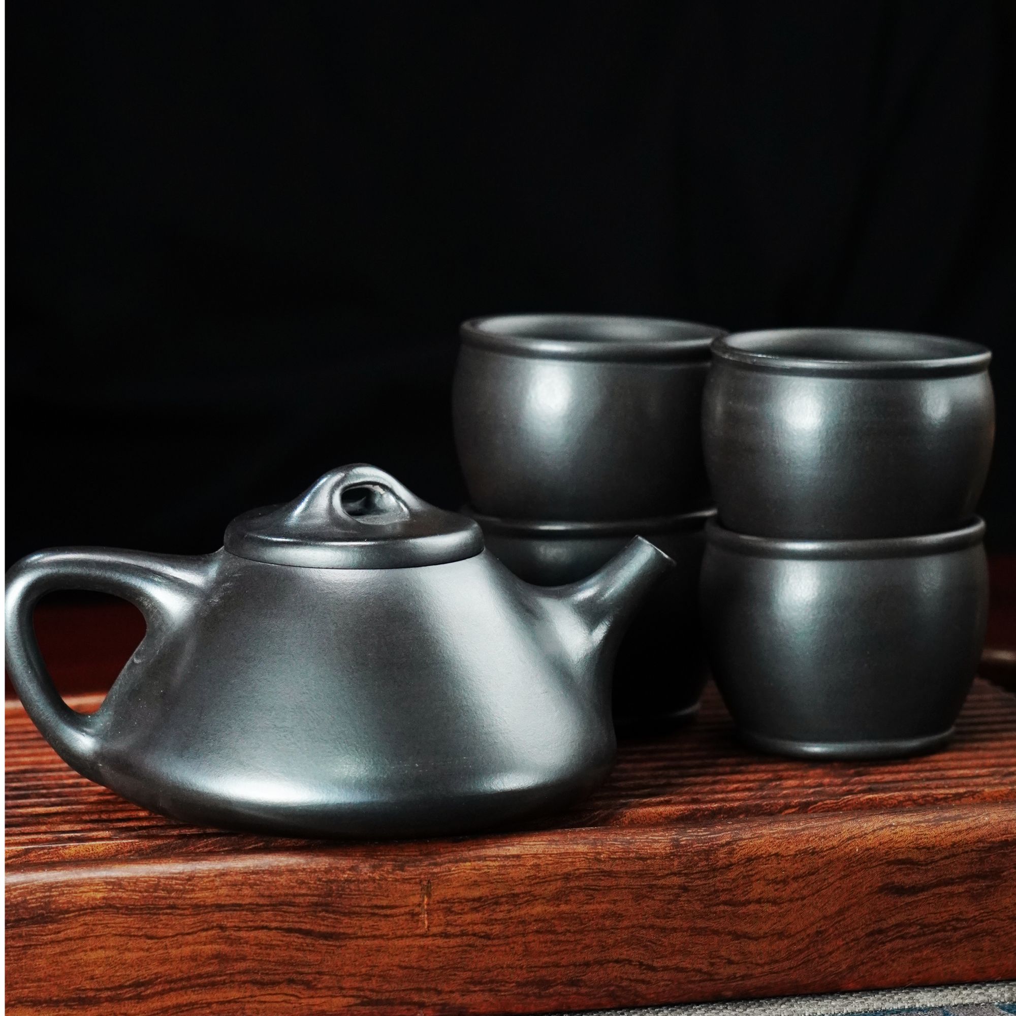 宜兴紫砂壶99石黄子冶石瓢一壶四杯纯手工220cc家用高档茶壶套装