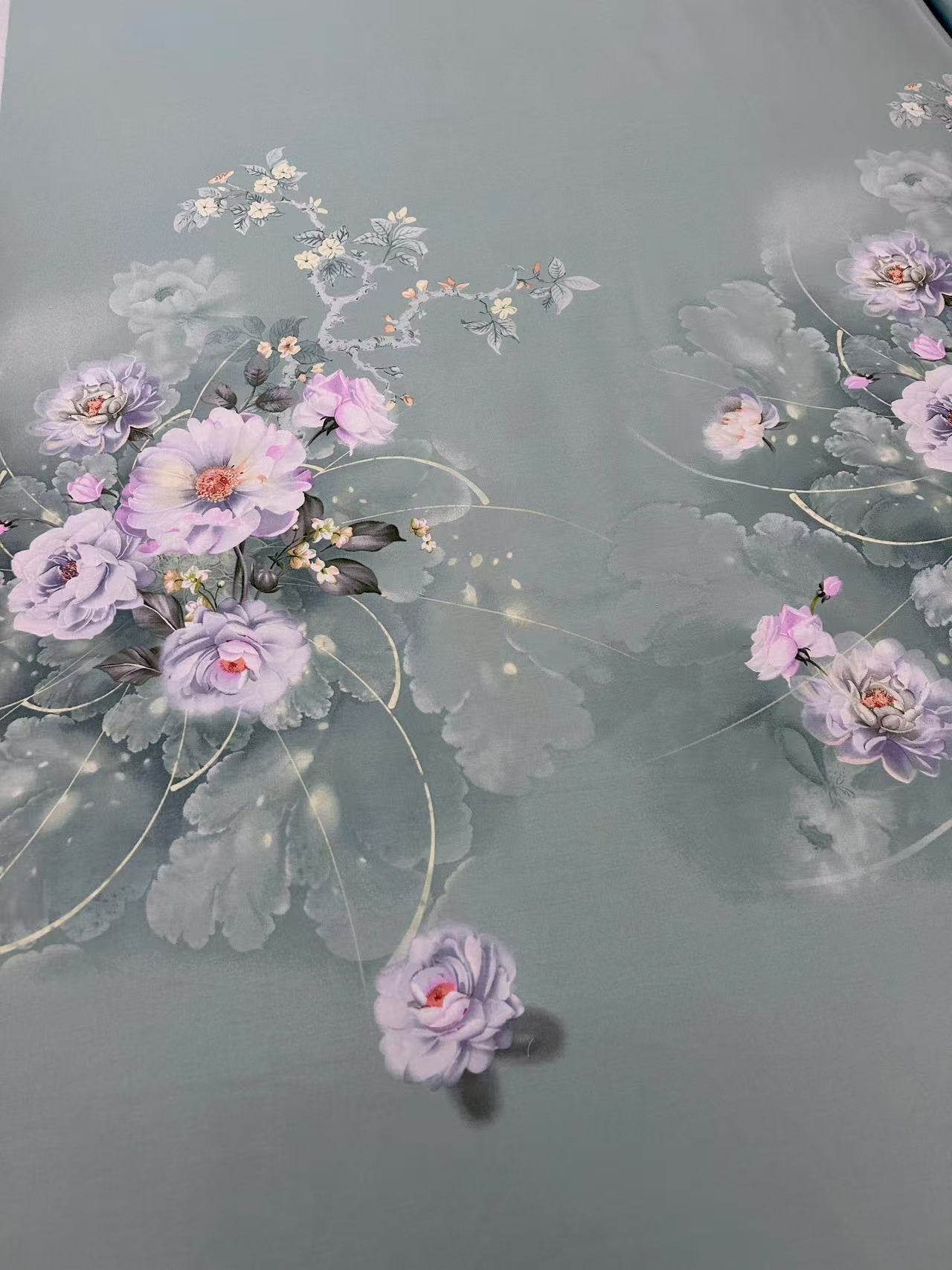 加厚纯棉斜纹布料床单被罩布料【花海-蓝绿】