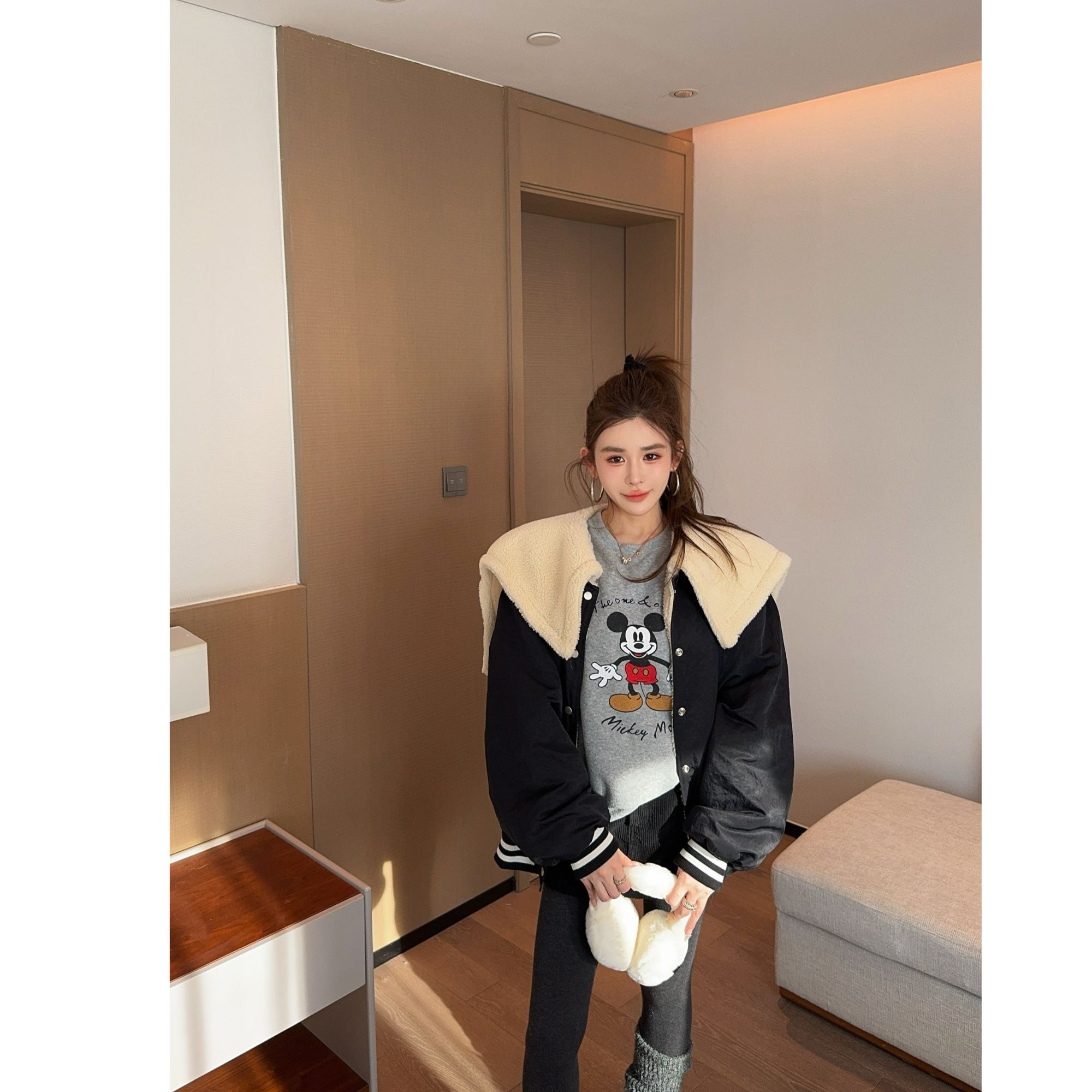 米娜家【乖乖小女】泡菜订制海军领羊羔毛外套