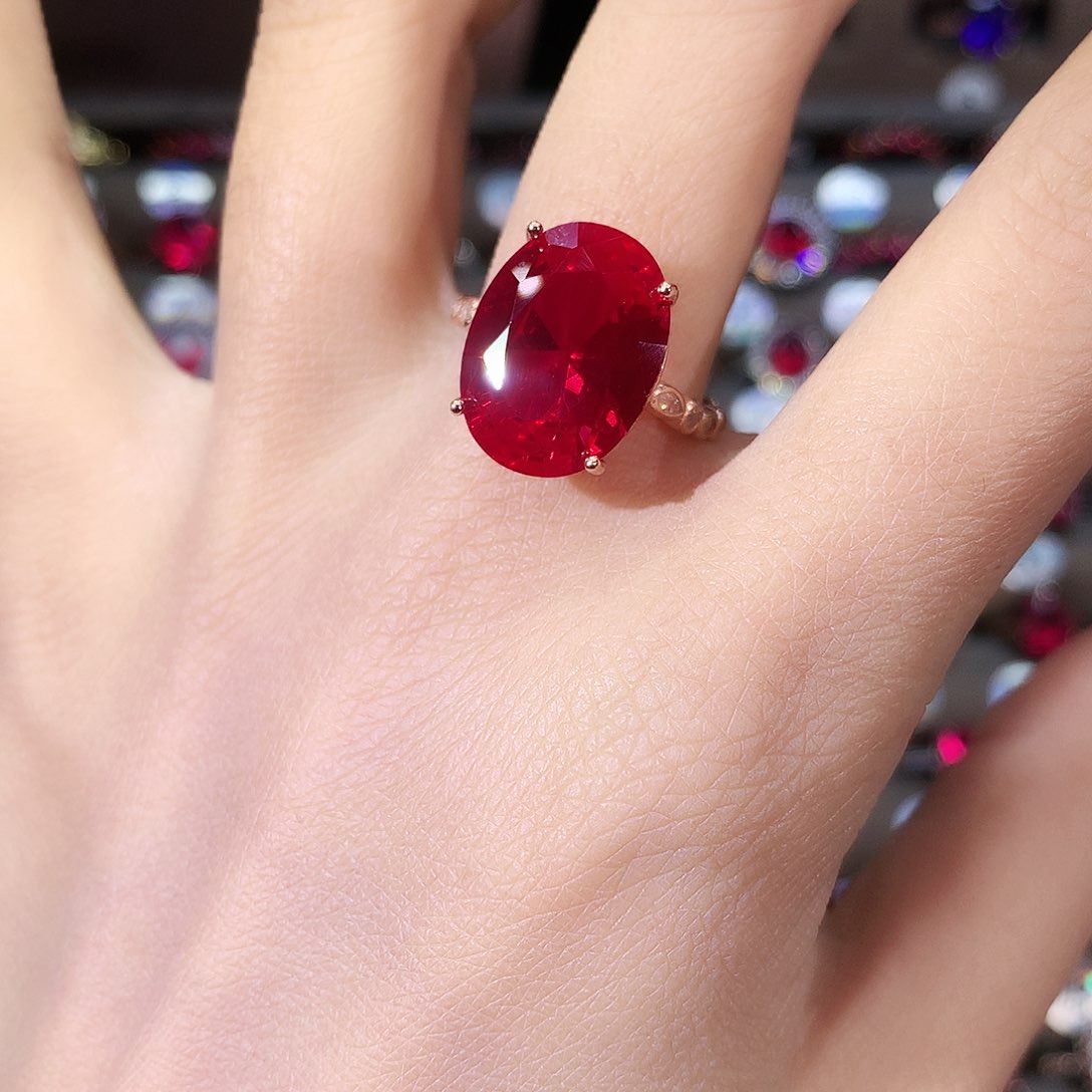 无925银鸽血红色戒指玫瑰金