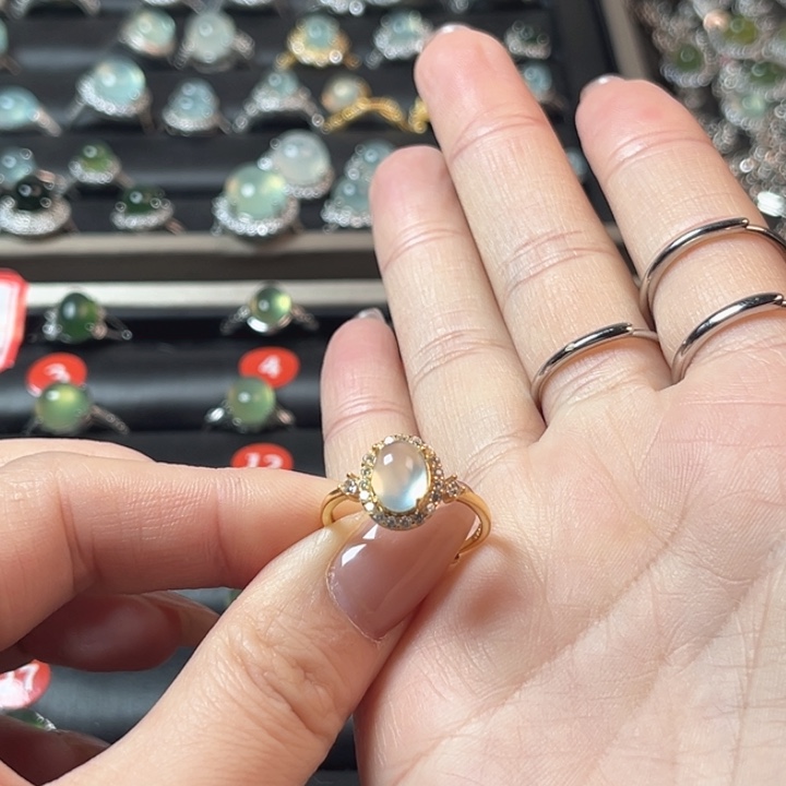 蛇纹石玉银S925镶嵌戒指