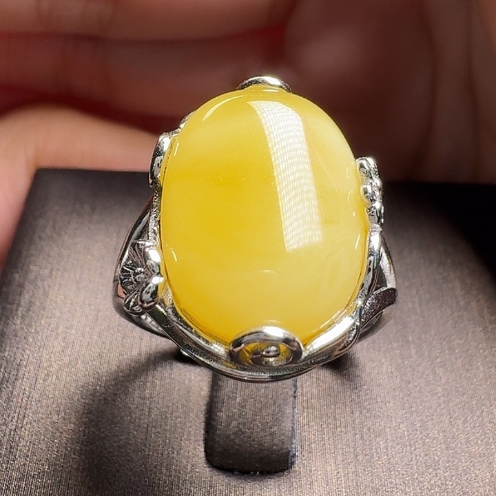 蜜蜡银S925镶嵌戒指戒指