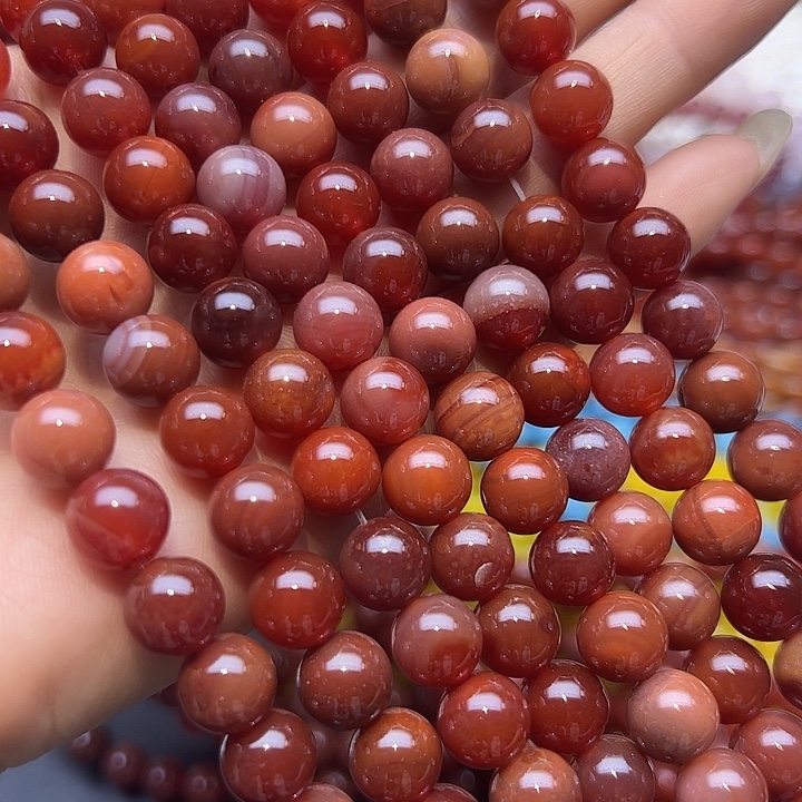 玛瑙/玉髓未镶嵌珠宝半成品T720  10m天然满肉红玛瑙圆珠一条