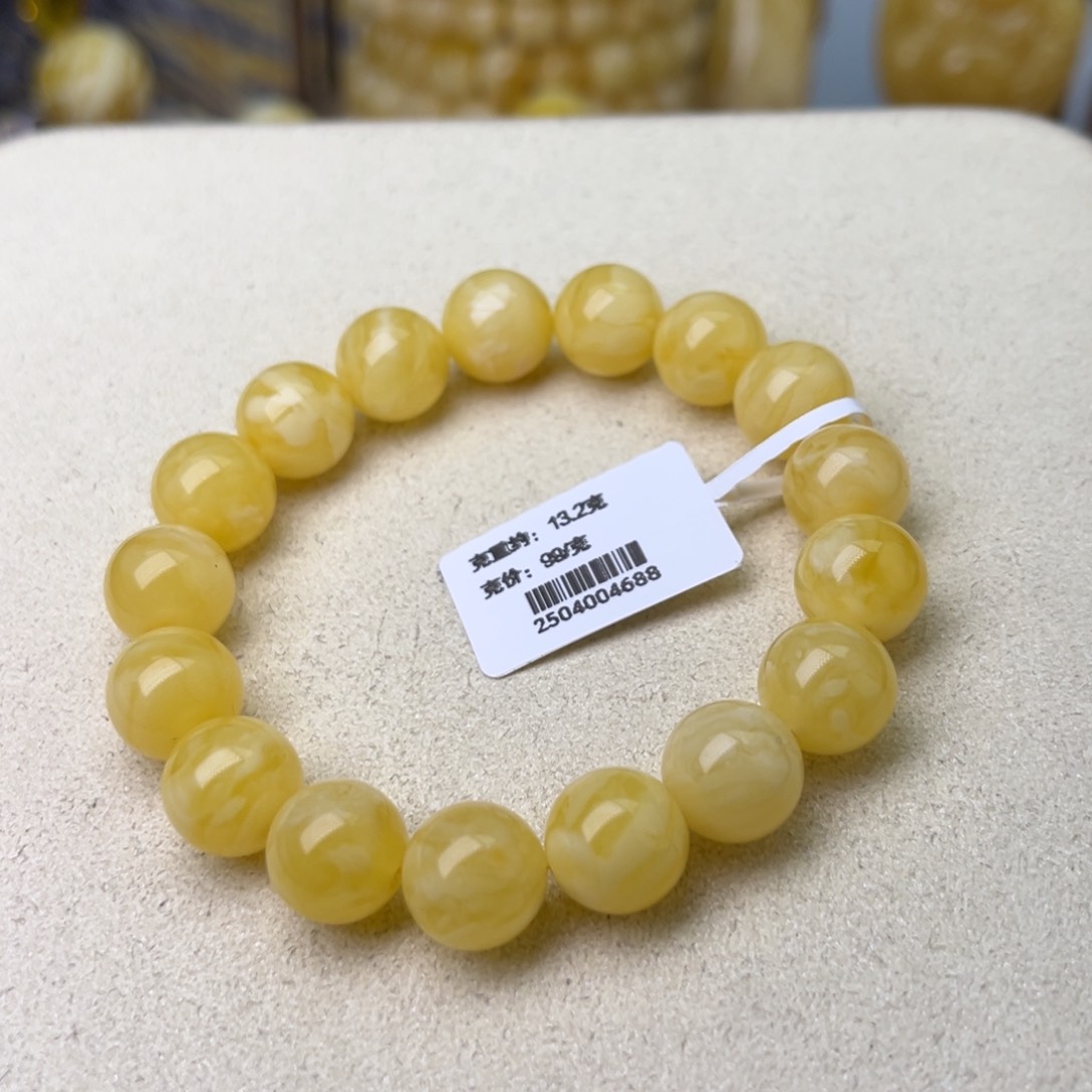 手链蜜蜡未镶嵌11圆珠白花蜡