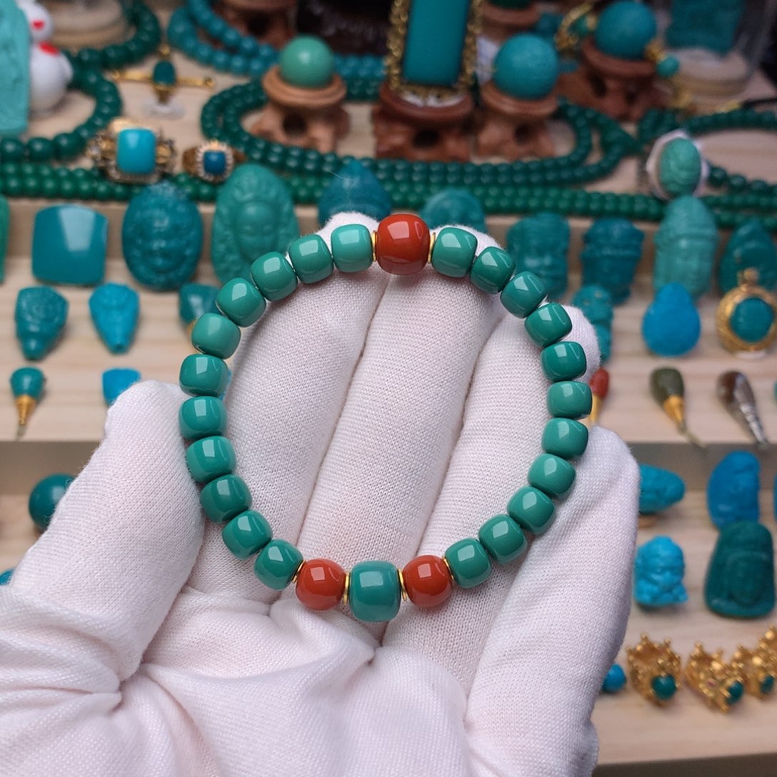 绿松石珠宝奇石未镶嵌精品单圈7m m