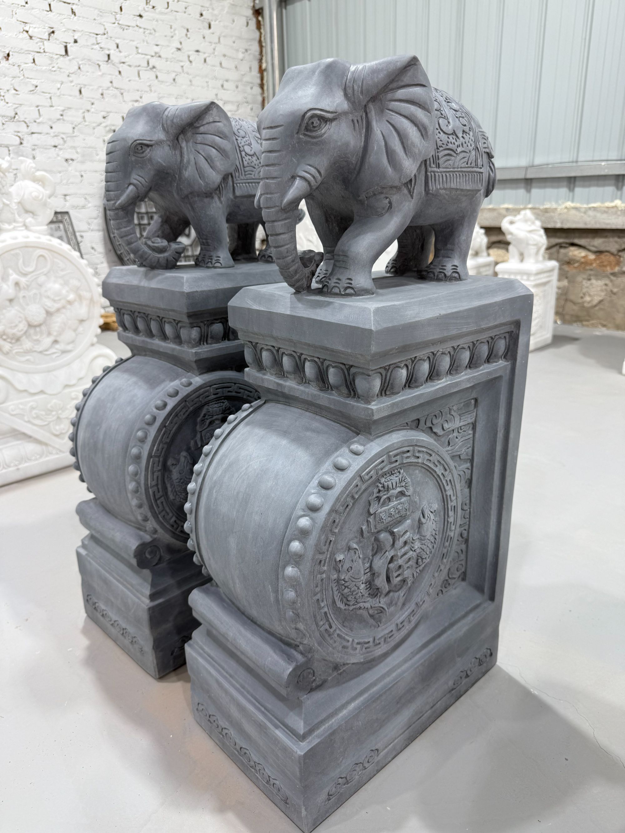 （定金）石雕门墩抱鼓石一对青石汉白玉小象貔貅石鼓家用门口摆件