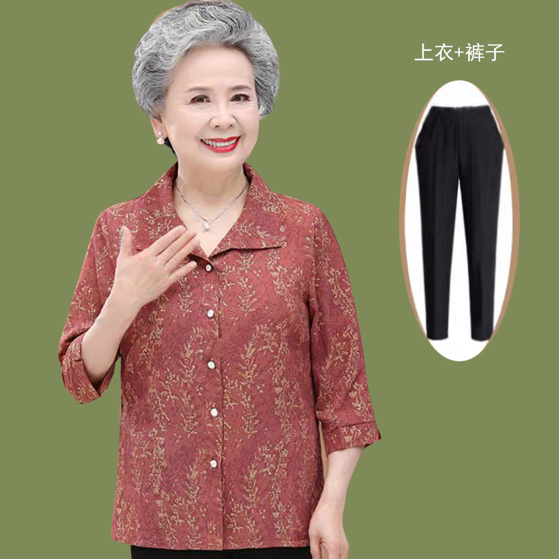 0107-妈妈装夏季时尚透气遮肉显瘦妈妈装舒适宽松气质套装连衣裙