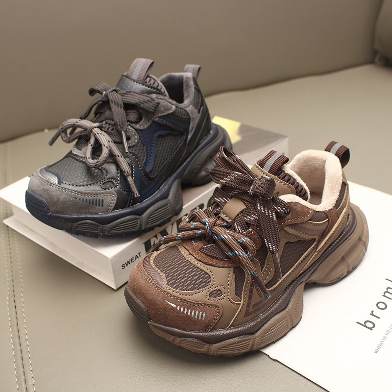 2025冬季新款儿童运动鞋男童加绒加绒二棉鞋中大童女童休闲老爹鞋