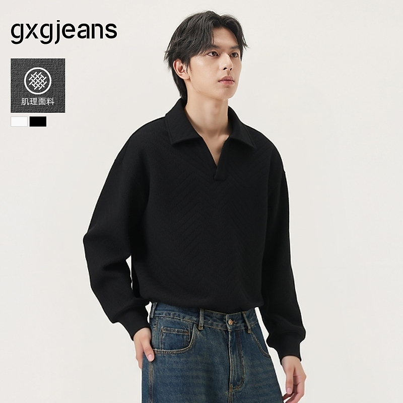 gxg.jeans男装 多色肌理感简约休闲翻领卫衣男生上衣 25年秋新品