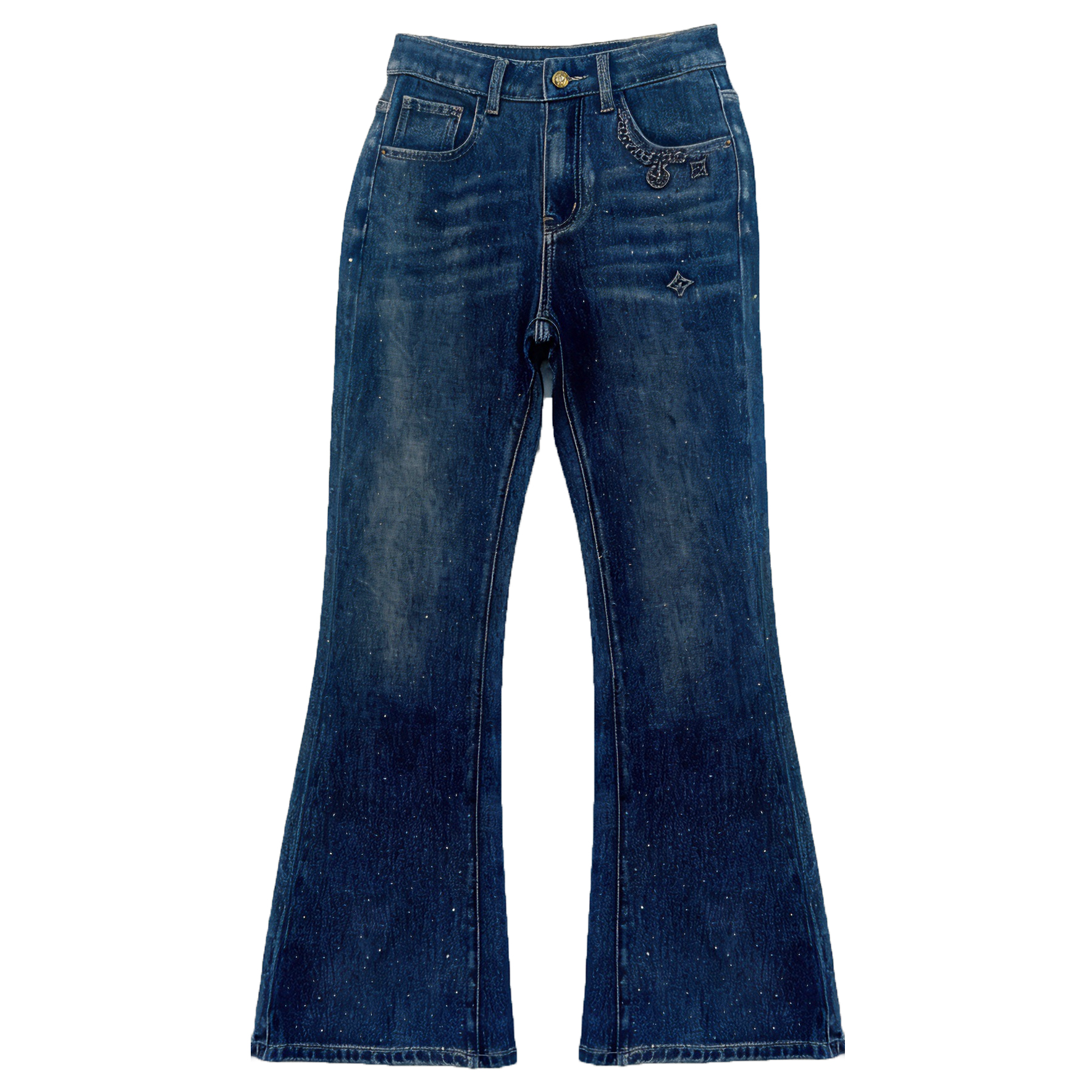 烫钻刺绣阔腿裤休闲风法式牛仔裤秋季水洗微弹镶钻EN-0048