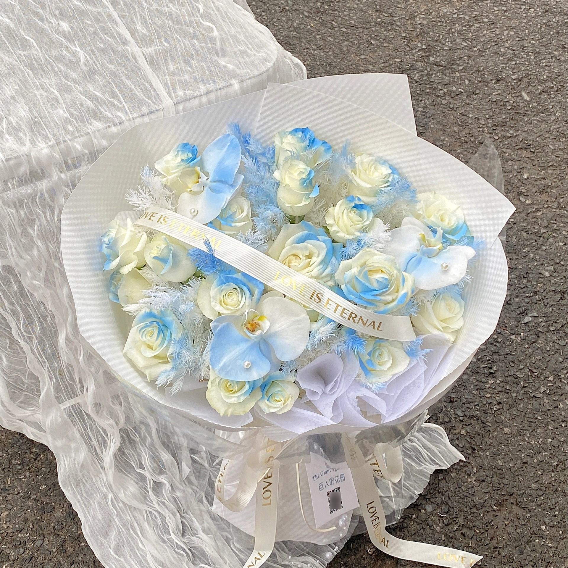 【送小仙女】19朵碎冰蓝玫瑰蝴蝶兰混搭花束生日鲜花表白花束送女友花店送花上门