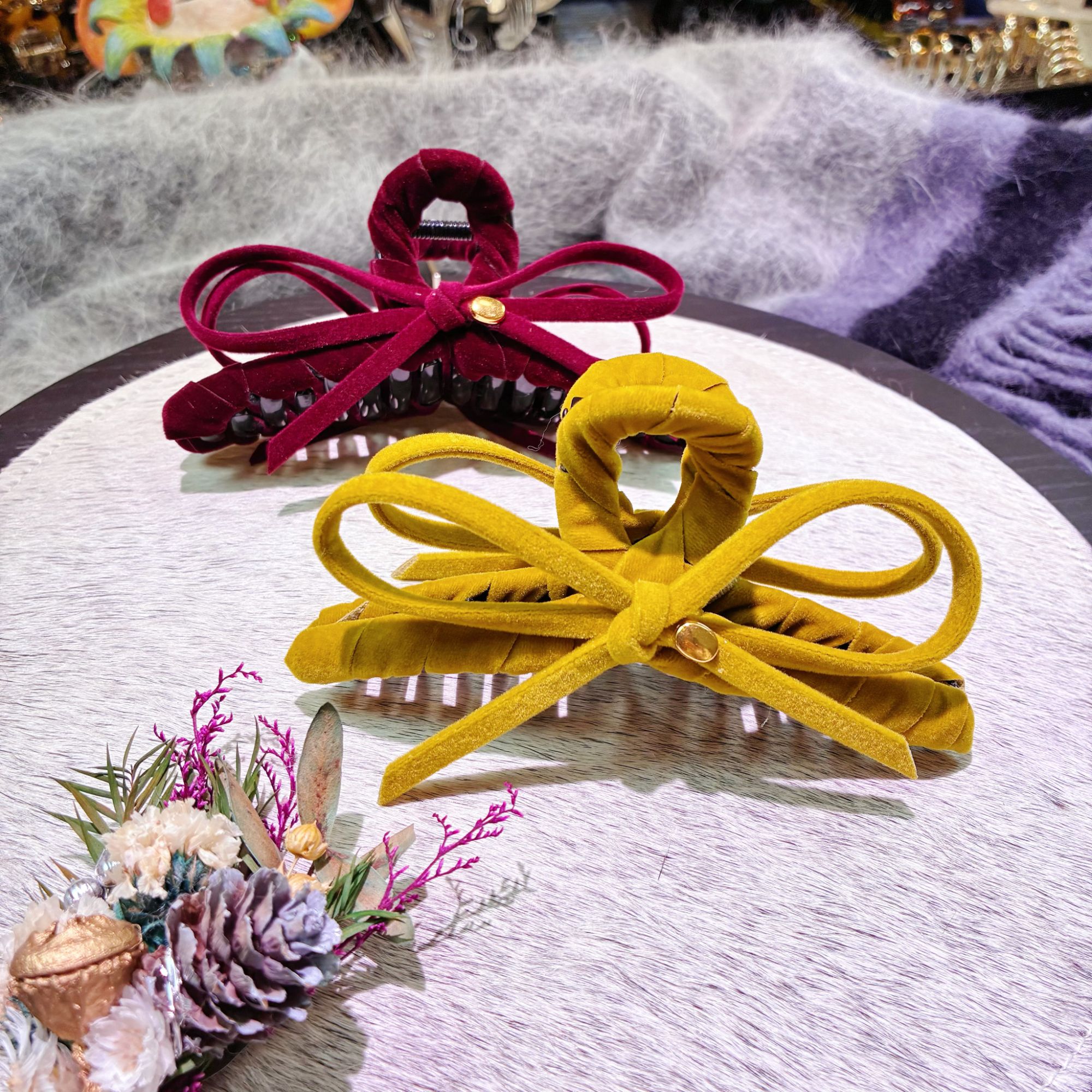 植绒蝴蝶结秋冬新款鲨鱼夹法式韩版日韩鲨鱼夹大抓夹轻奢百搭