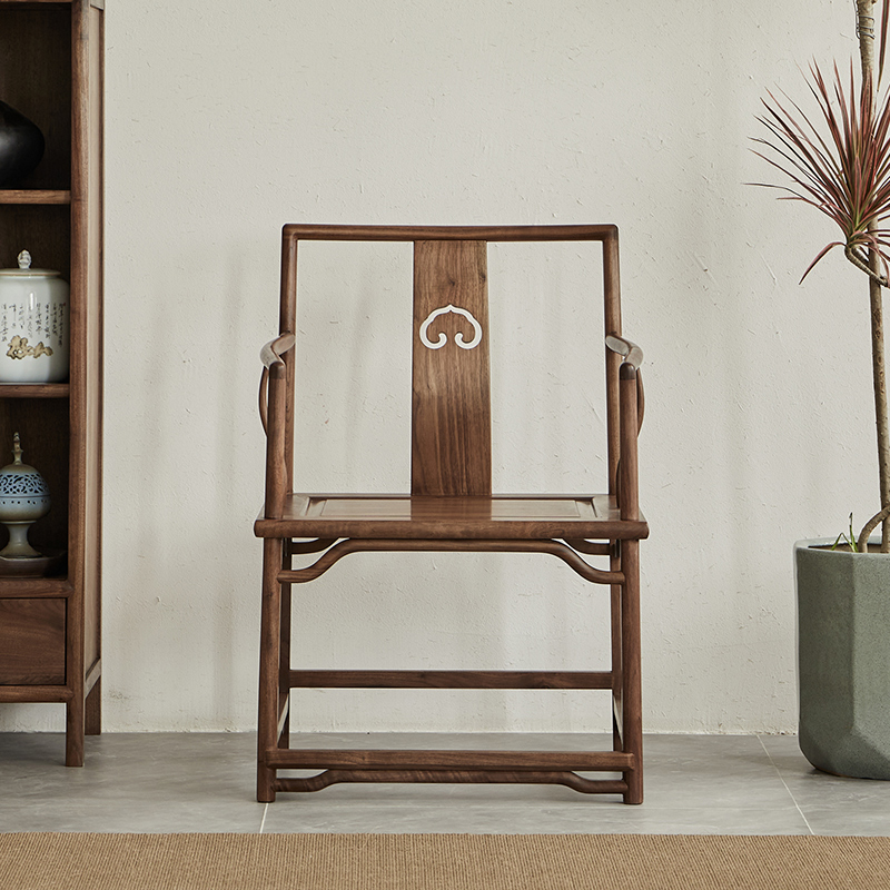 新中式北方老榆木圈椅实木茶几围茶椅免漆烫蜡官帽桃心海棠打坐椅