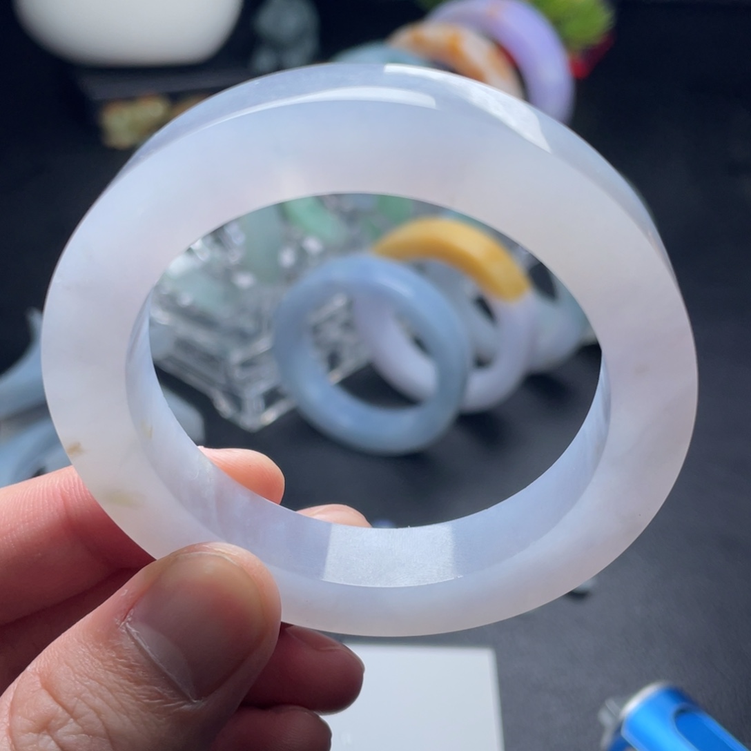 定制翡翠未镶嵌正圈冰幕粉手镯