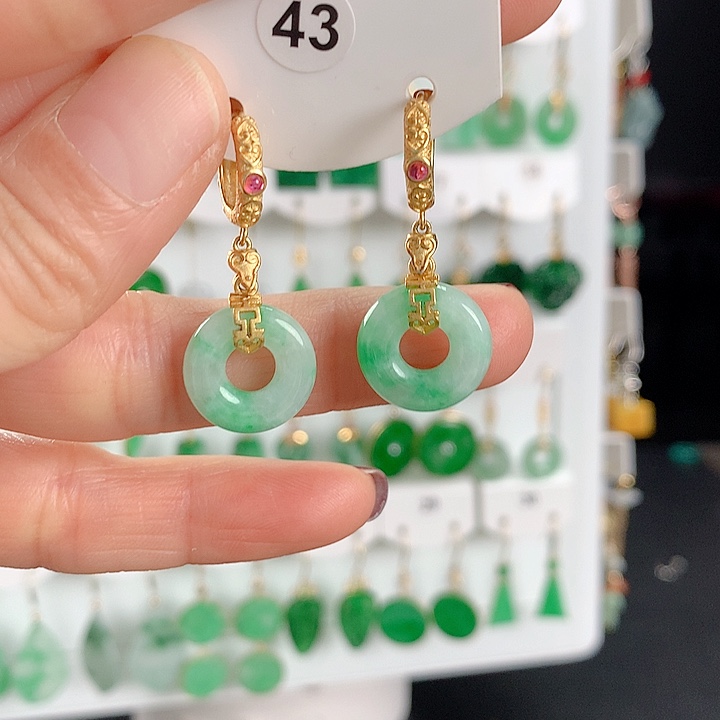 翡翠耳饰银S925镶嵌翡翠