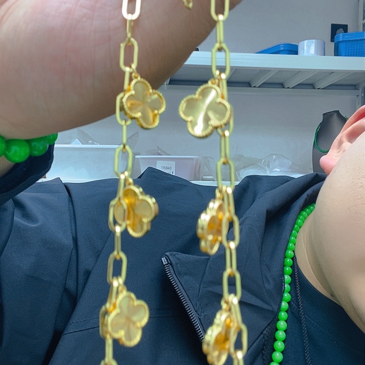 翡翠颈饰14K金镶嵌四叶草手链