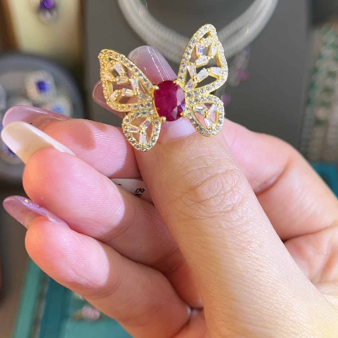 红宝石戒指银S925镶嵌