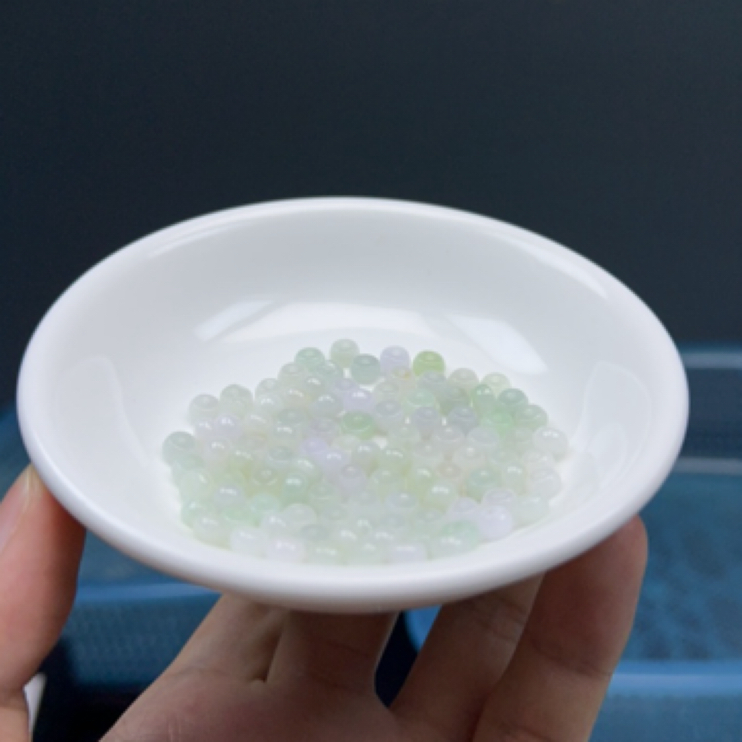 卡3*5mm冰马卡龙算盘珠天然缅甸A货翡翠100颗带绳子