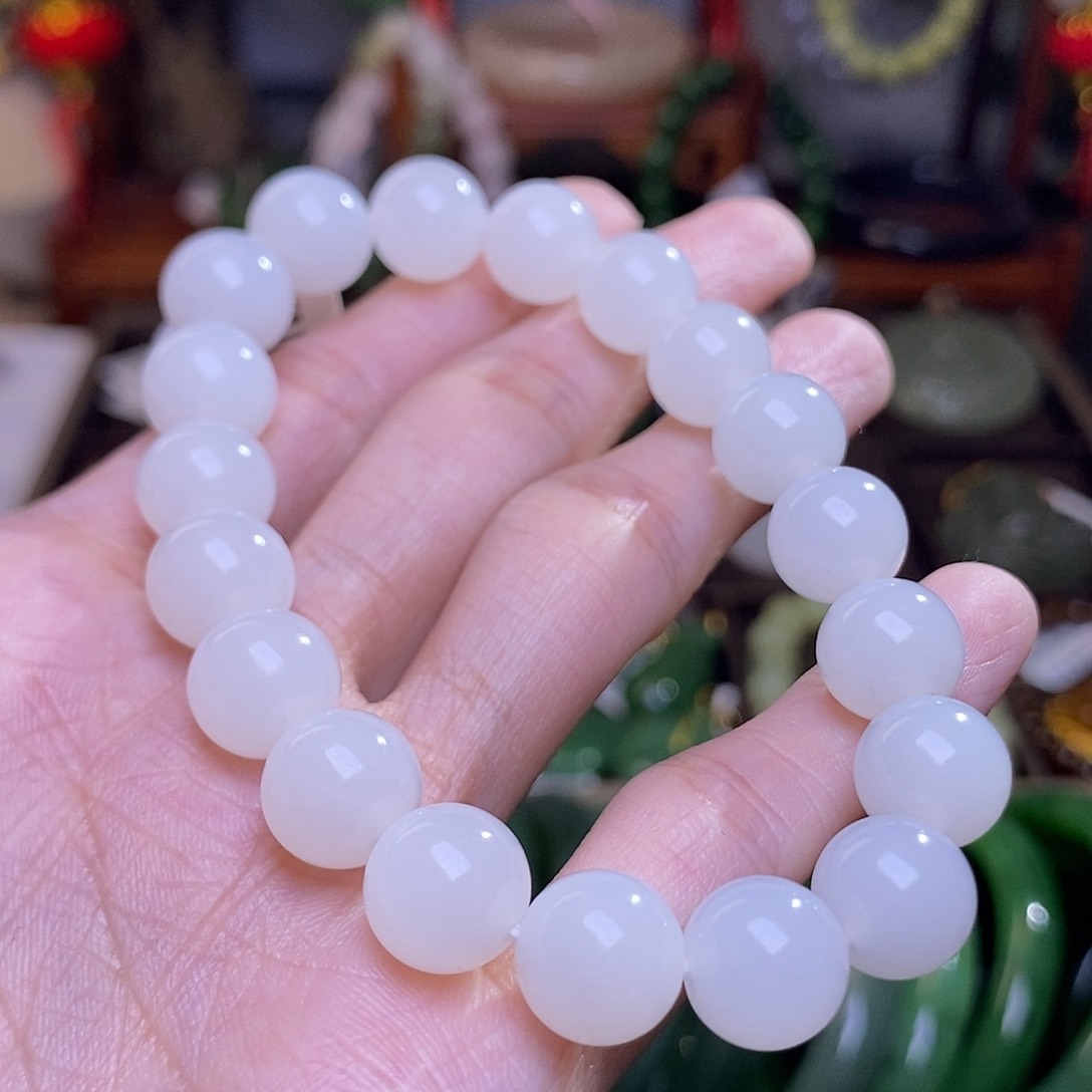 和田玉新疆羊脂白玉手串10MM未镶嵌
