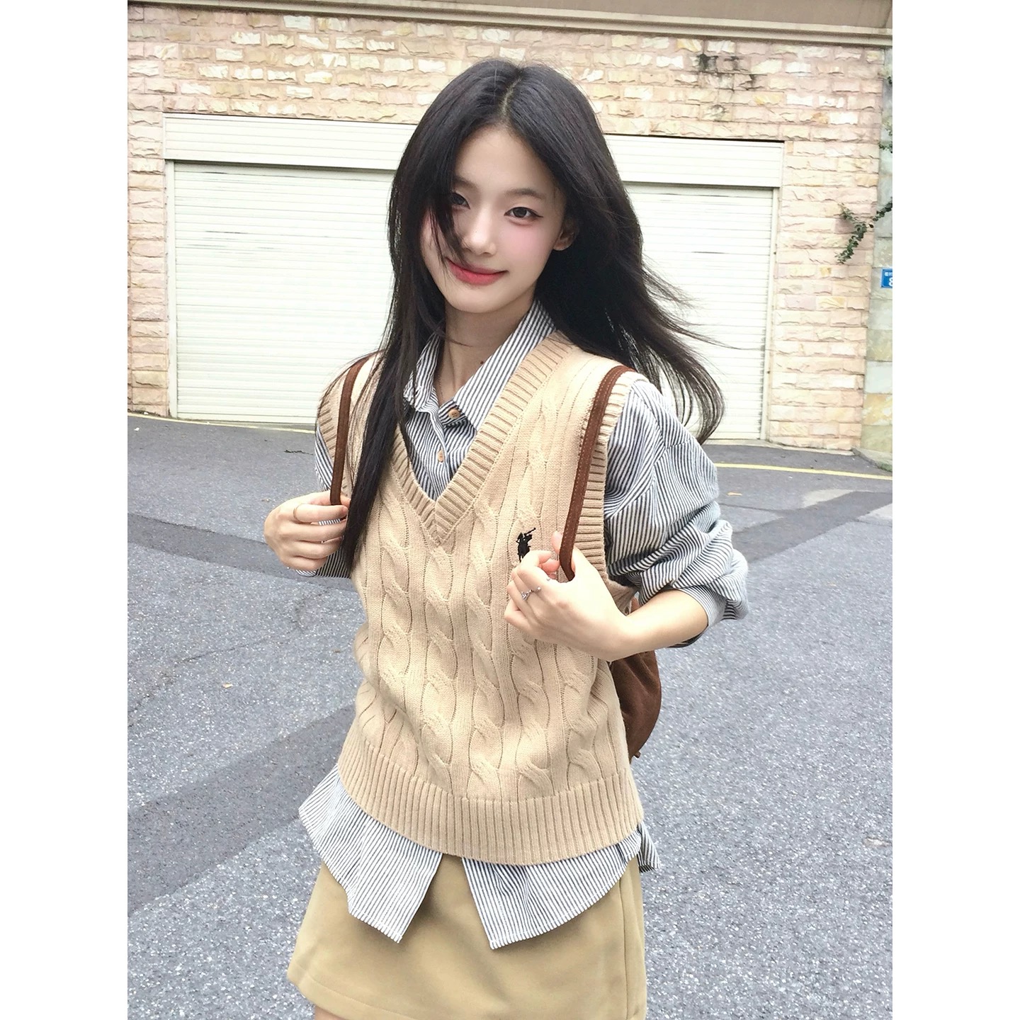 大码秋冬学院风韩式叠穿坎肩外搭马夹35525