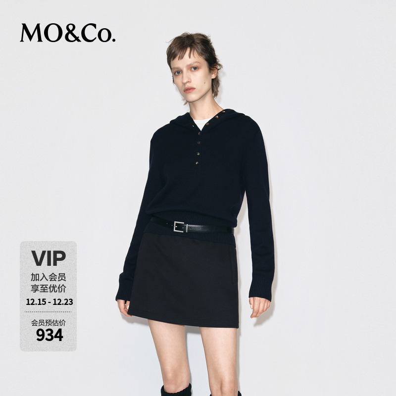 MOCO毛衣针织衫2025冬新品美丽诺绵羊毛连帽半开襟短款MBE4SWTT16