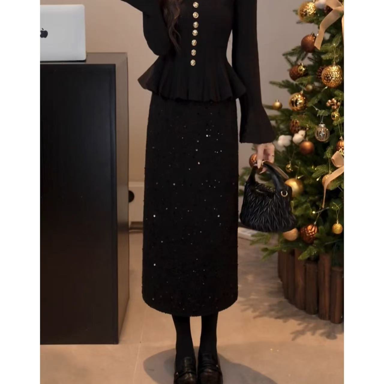 【月光浮星】千金风设计感洋气高腰半身裙女秋冬