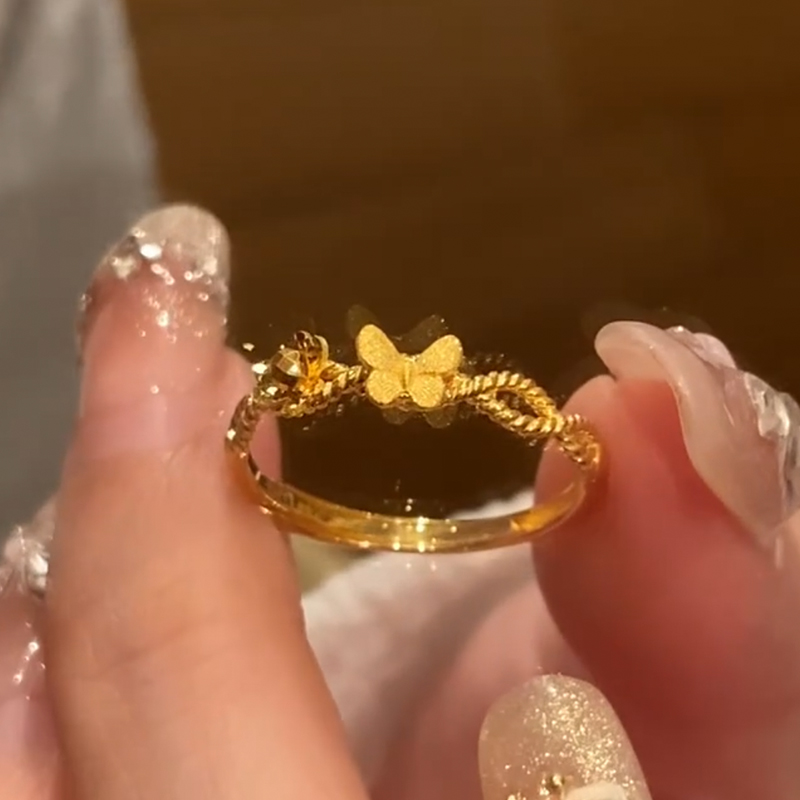 海上罗孚黄金蝴蝶小花戒指女999足金时尚开口戒子指环生日送女友