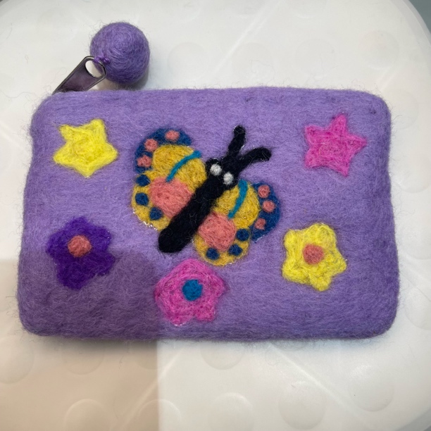 手工羊毛毡猫咪图案可爱卡通零钱包创意收纳包