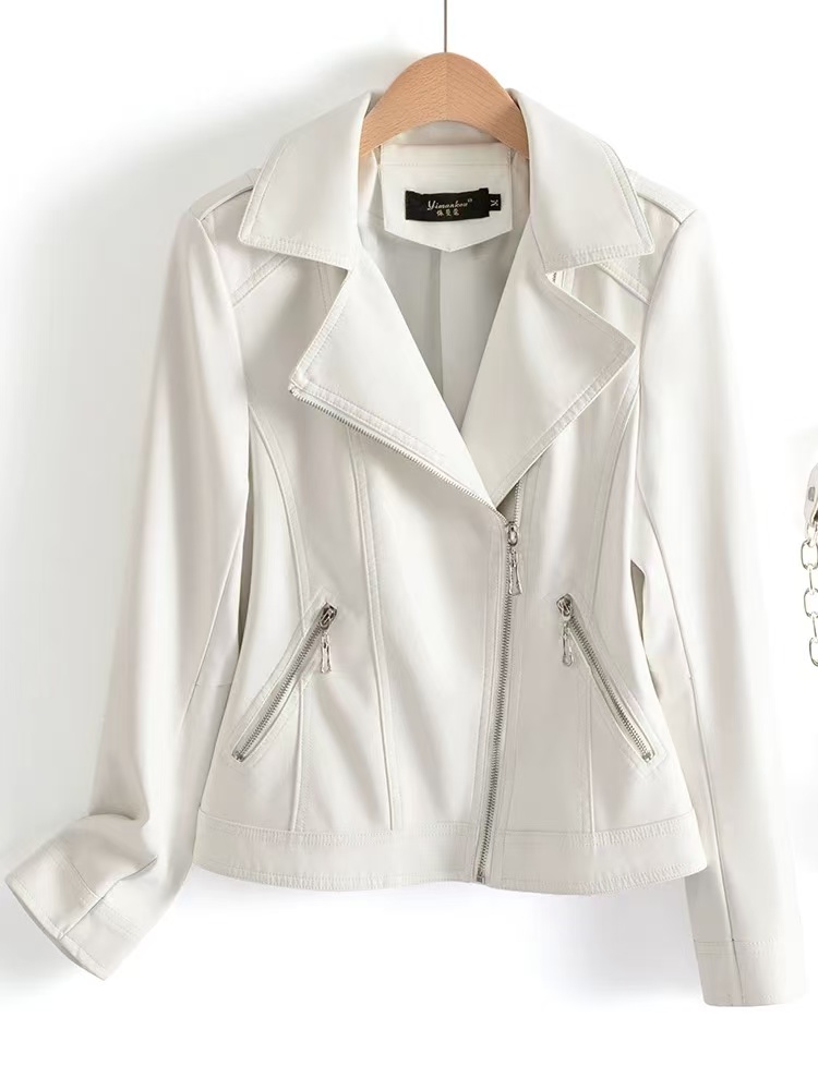 054-纯色拉链皮衣外套