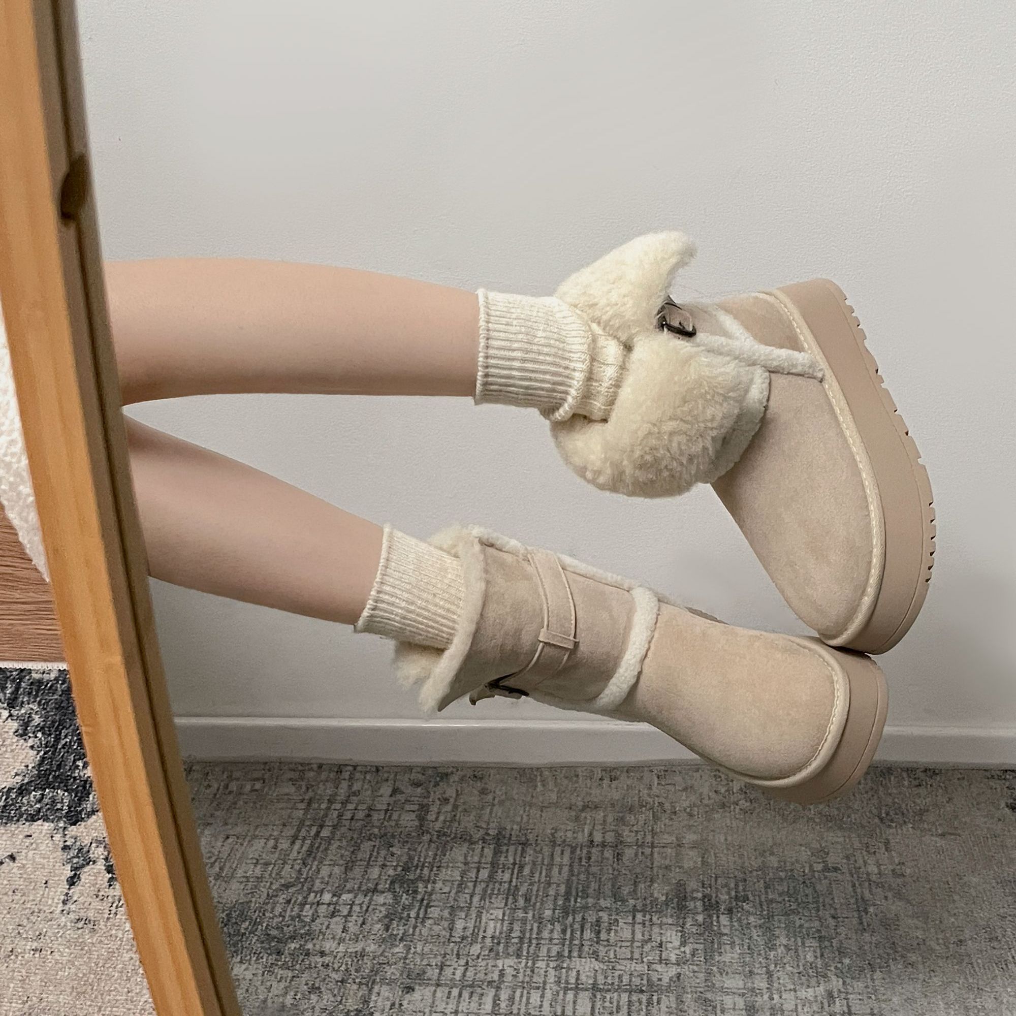 复古厚底中筒雪地靴女2025新款冬季防寒增高保暖加绒加厚毛毛棉鞋