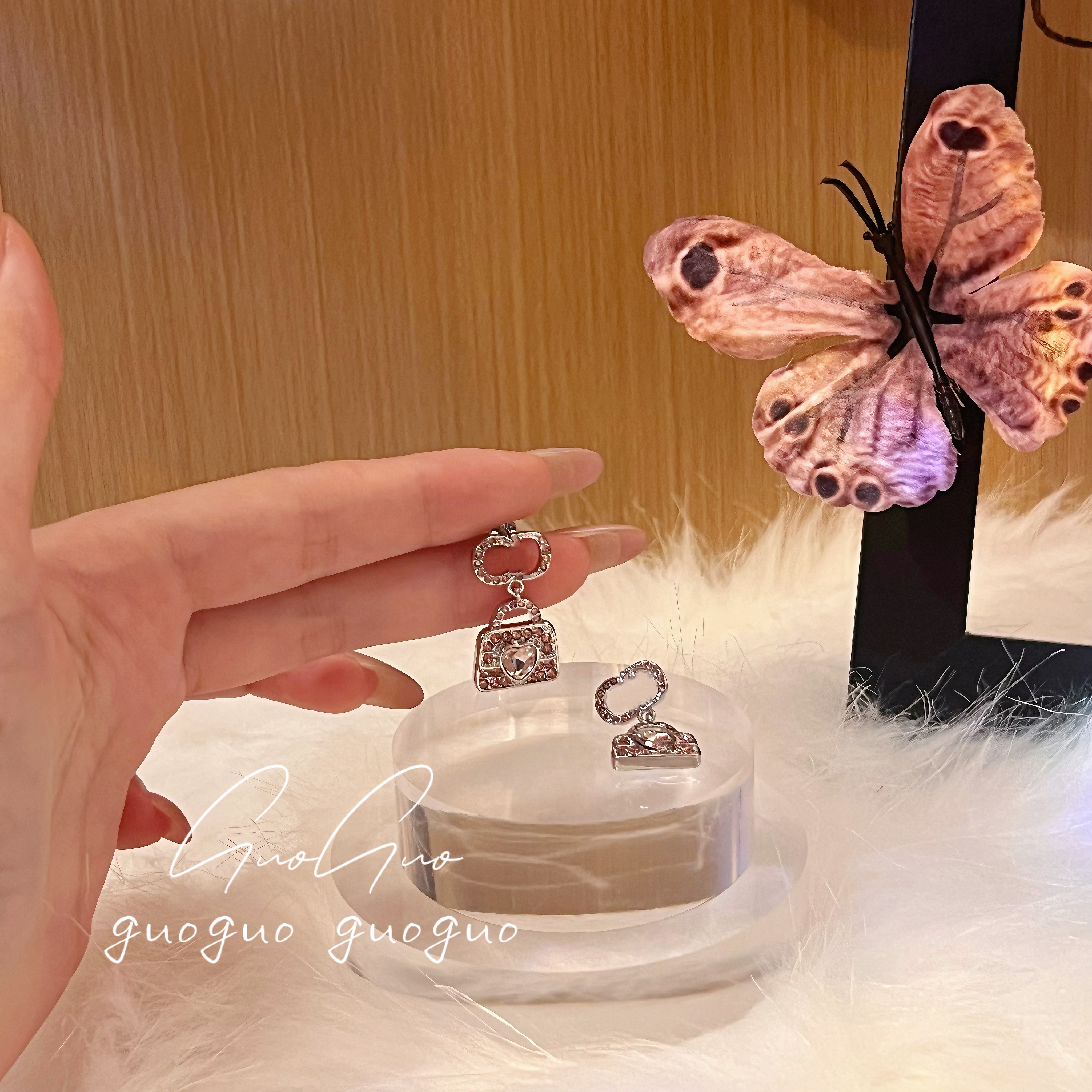 铜合金耳饰 原创设计女日韩植物花卉百搭粉色耳环小巧素款少女