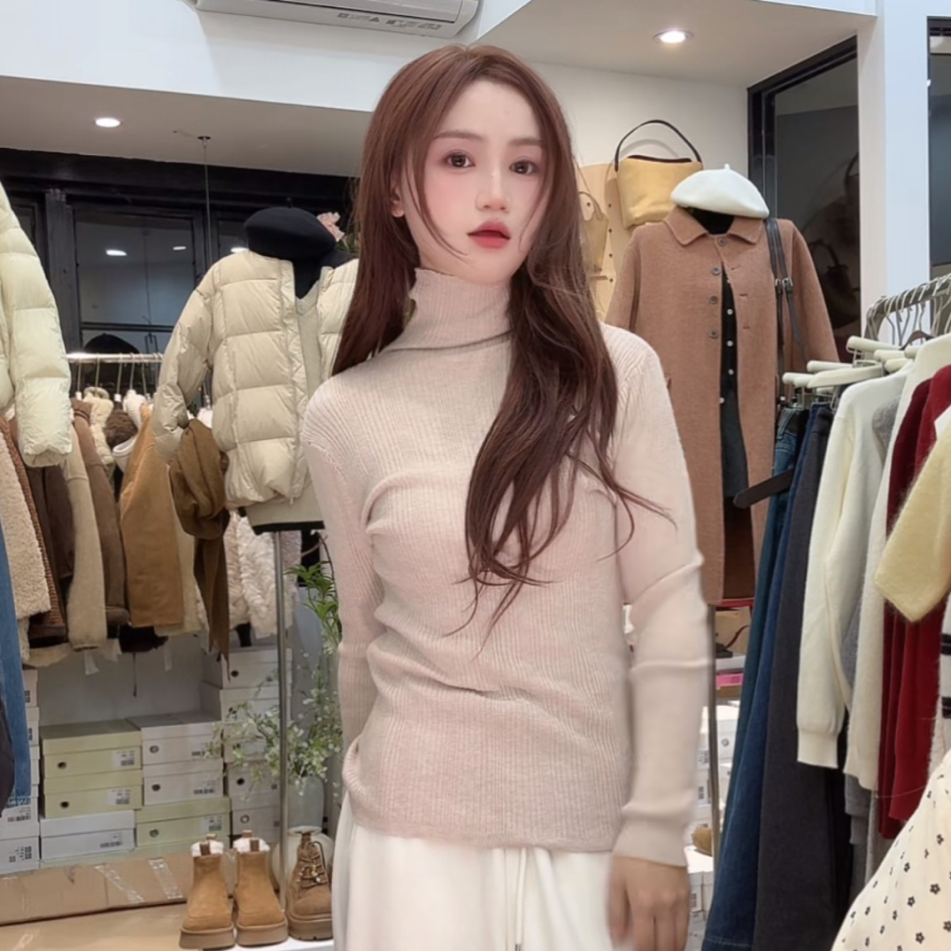 针织休闲风少女风极简风毛针织衫纯色女装高领毛打底衫