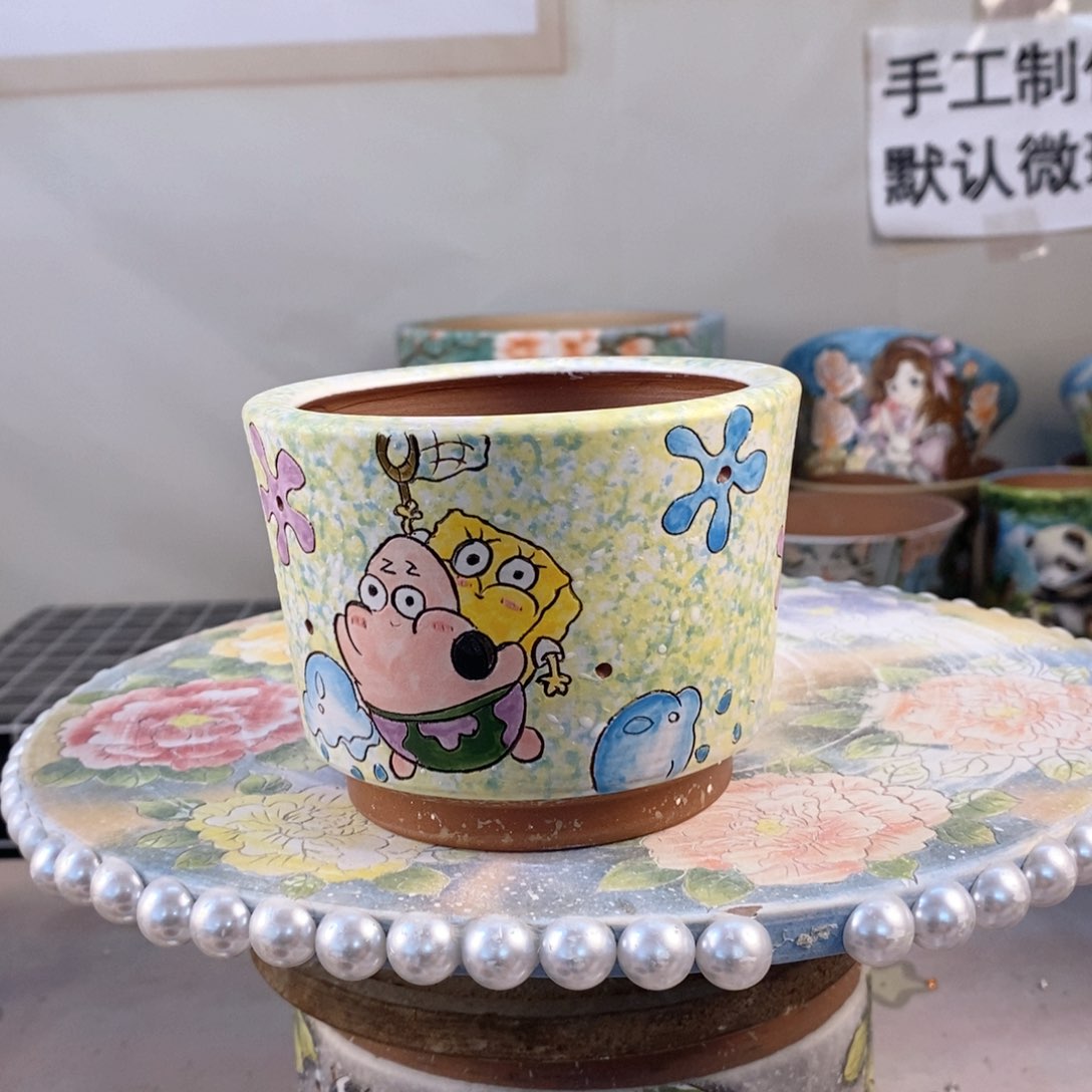 紫砂花盆红陶手绘花盆