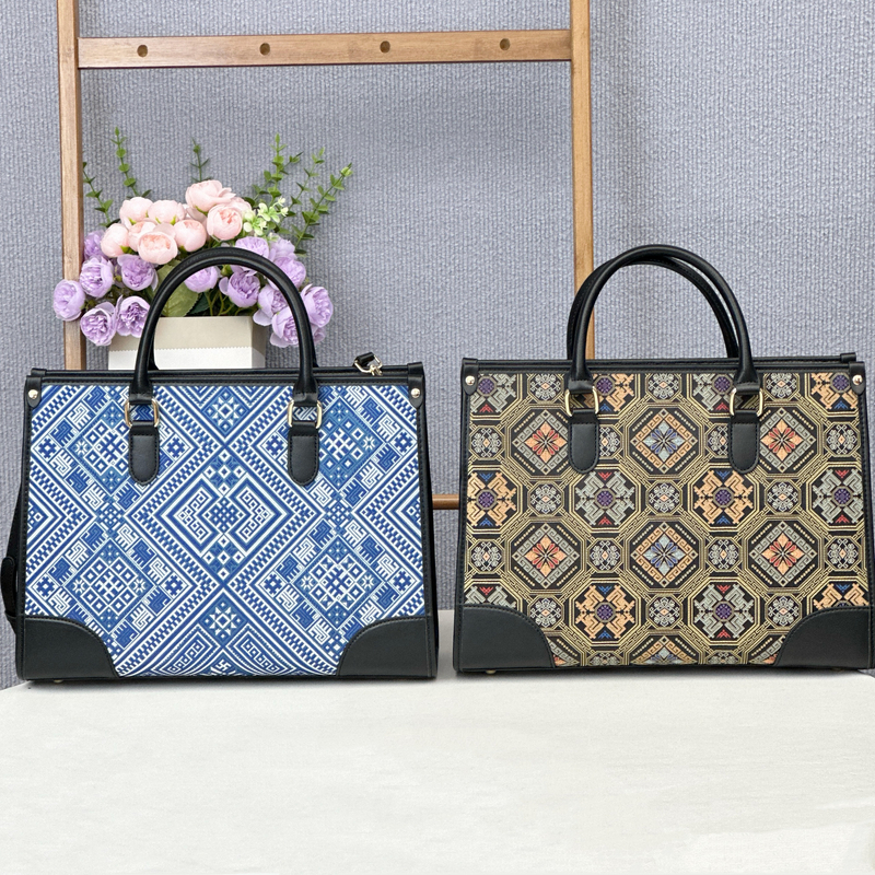 广西非遗壮锦男女通用公文手拿托特包民族风复古通勤办公电脑包