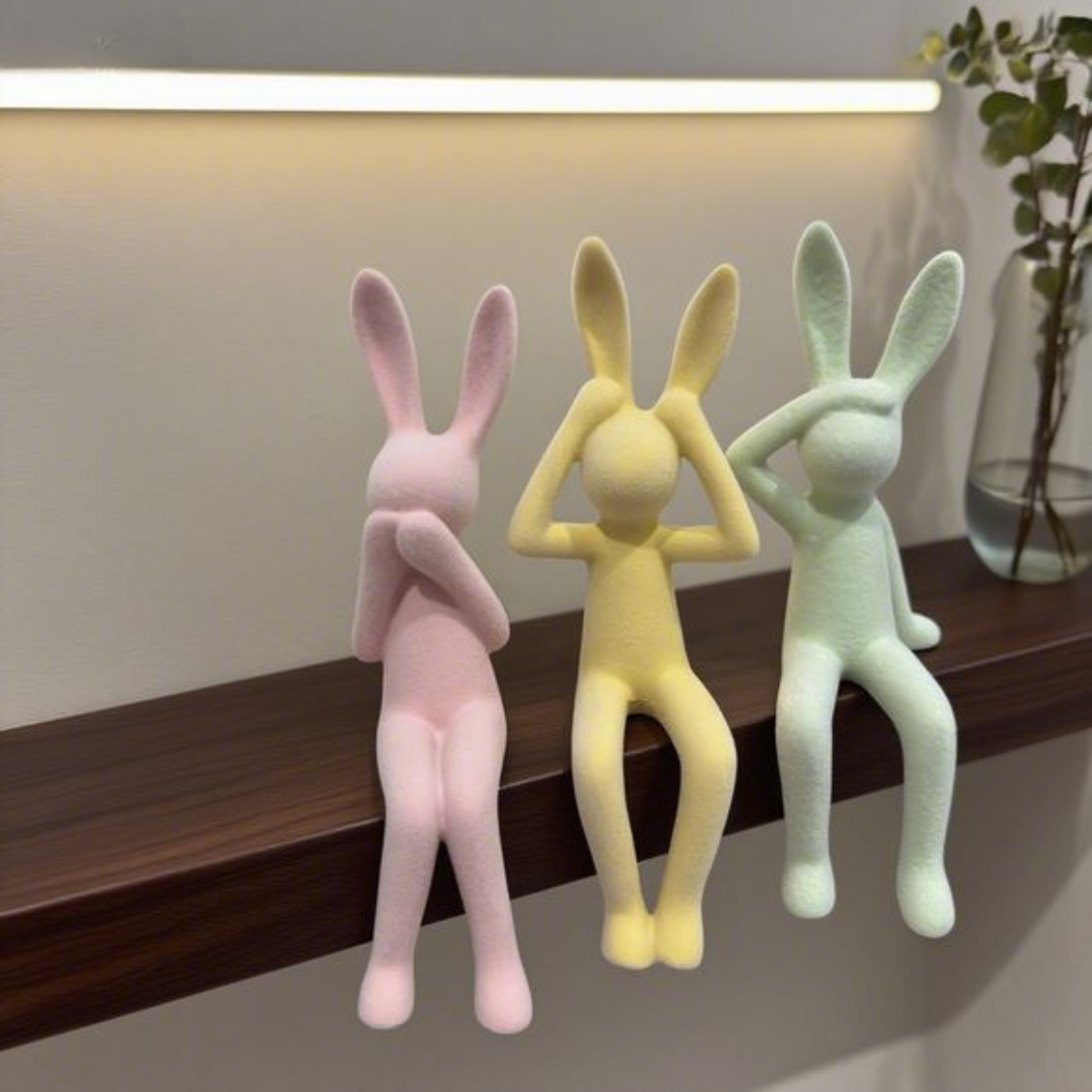 AH/阿海植绒坐姿长耳朵兔家居摆件 现代轻奢玄关客厅电视柜装饰