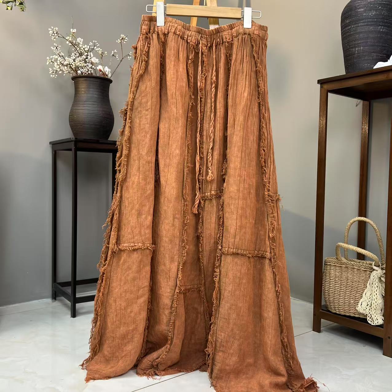 半裙夏季重工设计师款100麻（裙长98cm 80-200斤