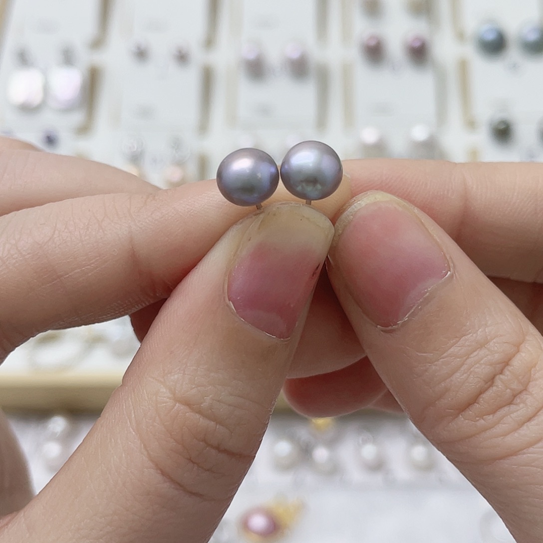 一***毛银S925镶嵌淡水珍珠耳饰