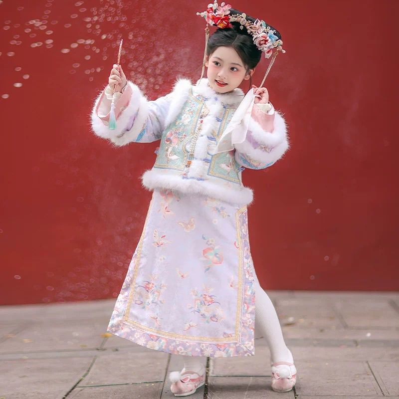 冬款粉紫色格格服（元宝童装）