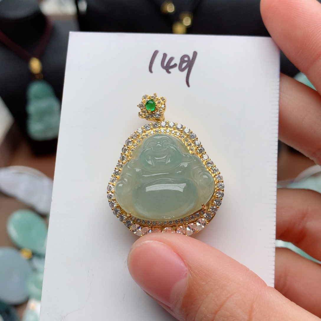 翡翠颈饰银S925镀金镶嵌浅***?吊坠