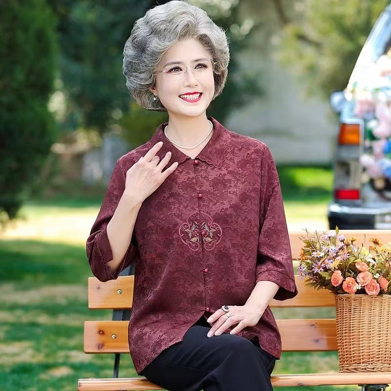 Q35022【天香紫罗】夏装中老年中袖中老年女装中老年夏季衬衫夏季
