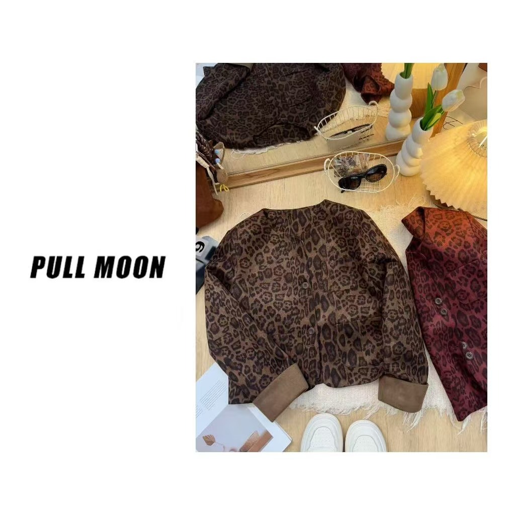 9A27 时尚圆领单排扣豹纹夹克短外套欧货秋装女 WT/1229