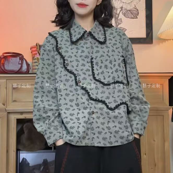 慧子“秋尽念”原创Polo领专机波浪线条假两件拼接感高级上衣衬衫