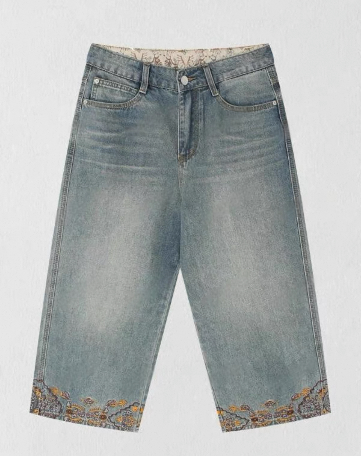 90965刺绣时尚休闲牛短款牛仔裤