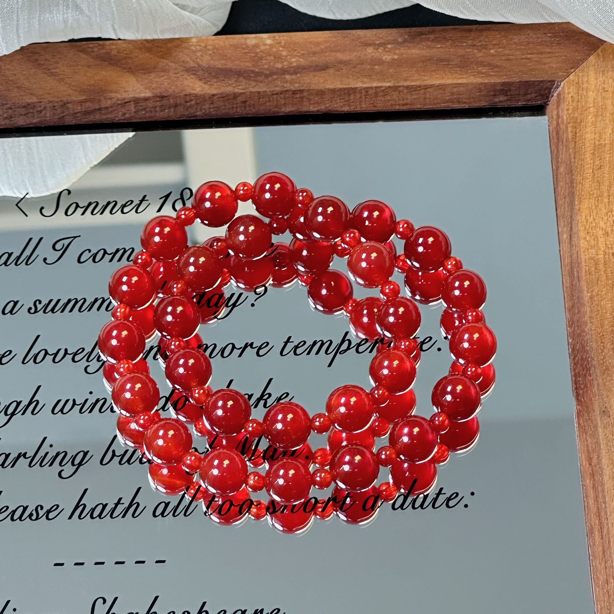 1130-【妍妍同款】红玛瑙双圈手串天然石本命年明星同款手链泡泡珠