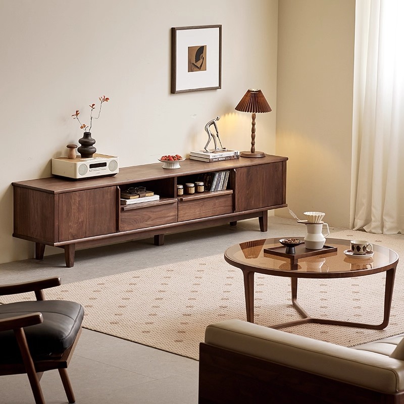 北美黑胡桃木电视柜北欧简约实木电视机柜客厅储物柜收纳柜