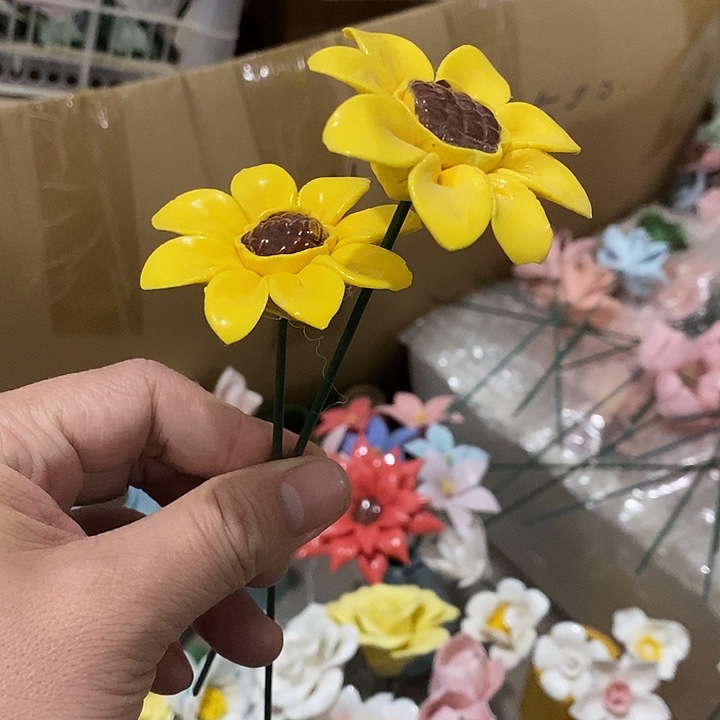 瓷片纯手工陶瓷花摆件瑕