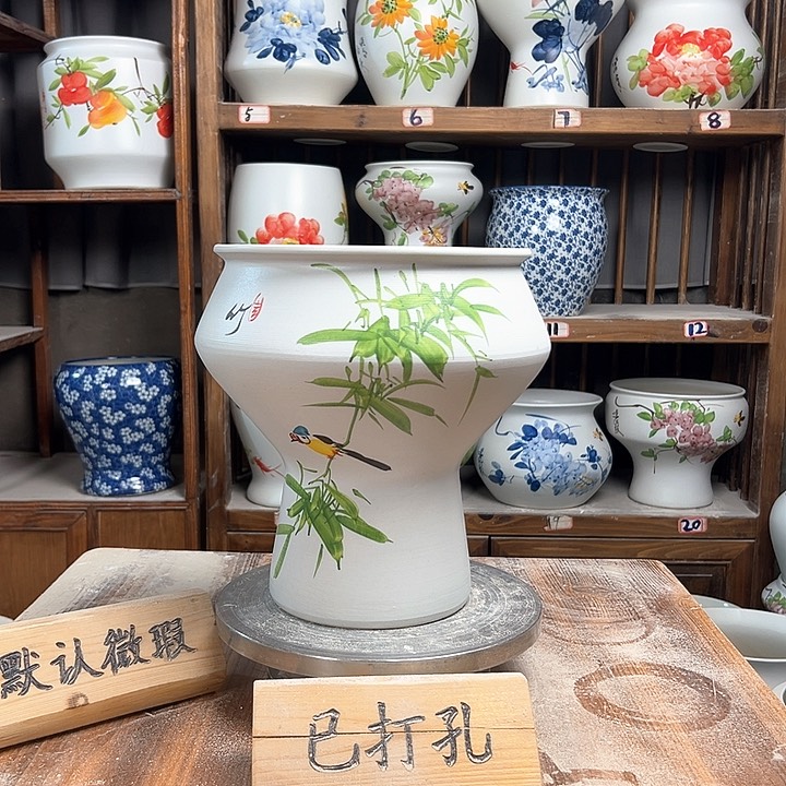 摆件高脚竹子翠鸟新款陶瓷