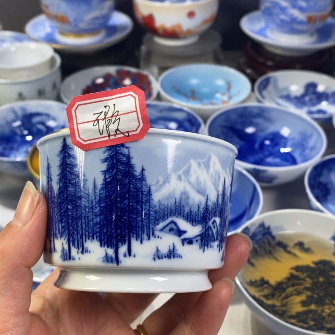 瓷片青花雪景主人杯杯