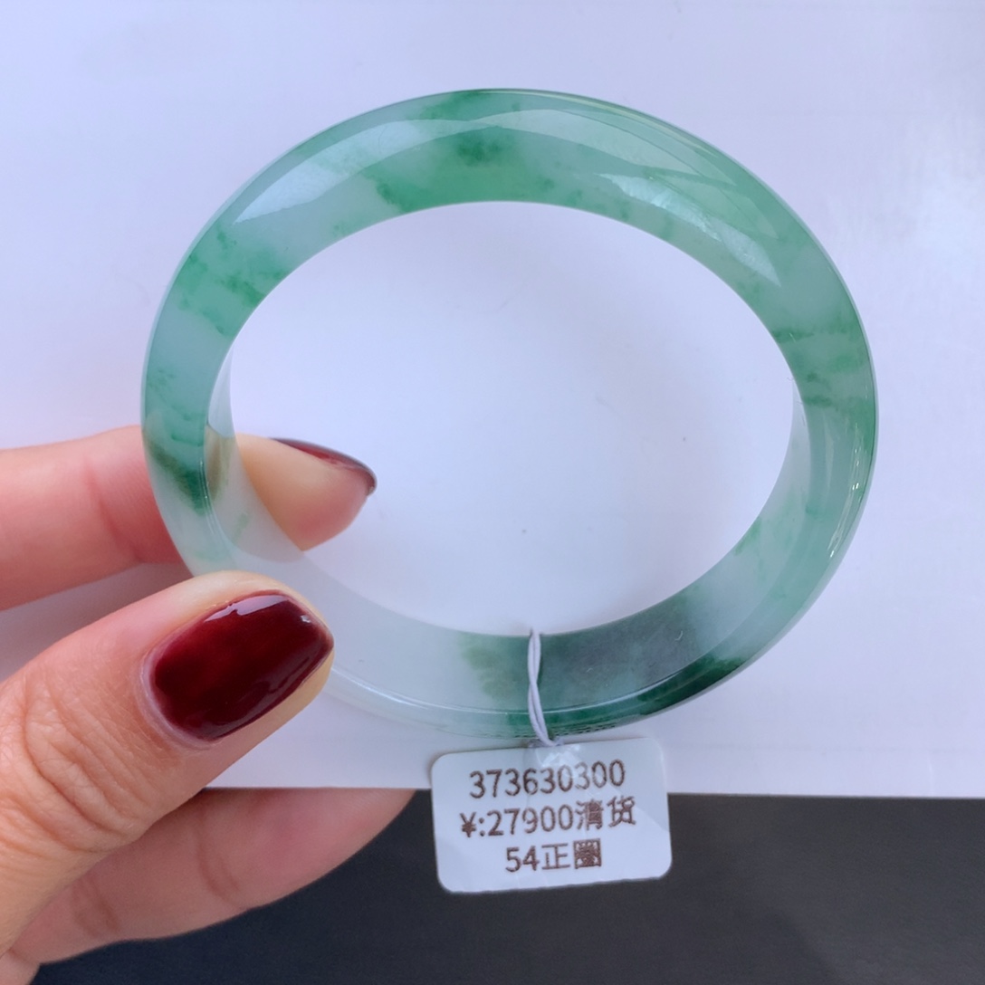 翡翠手镯未镶嵌冰胶绿花手镯