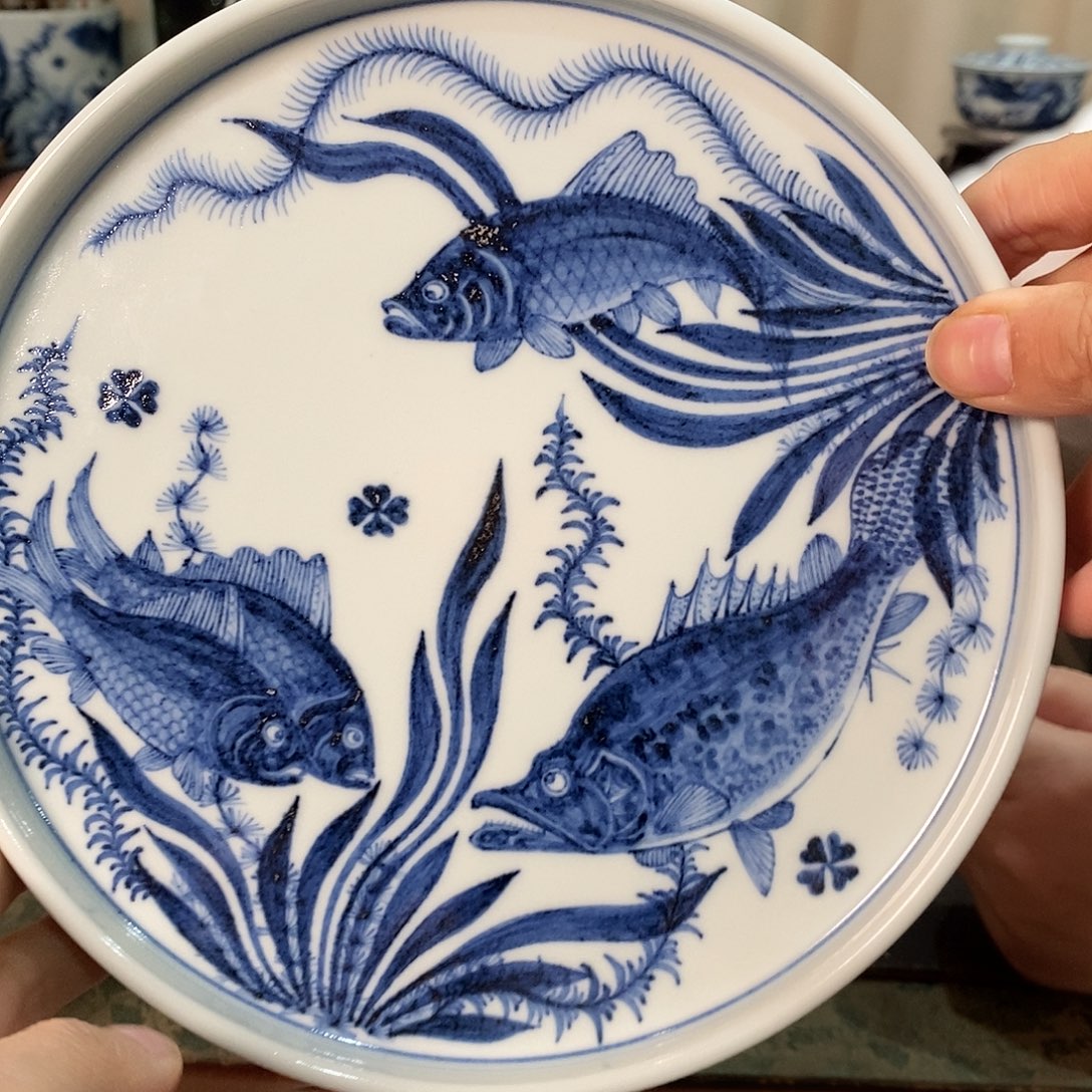 伊***）鱼藻壶承手工手绘